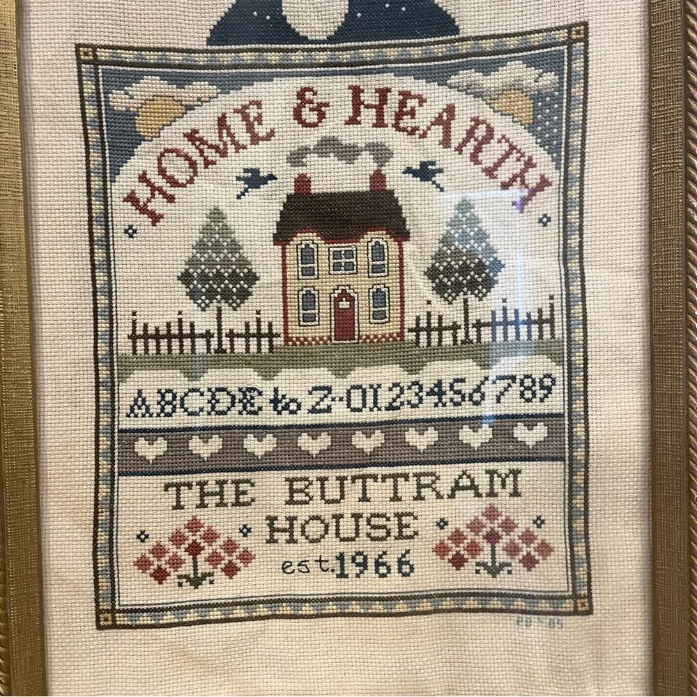 Framed Home & Hearth The Buttram House Cross-Stitch Art 1985